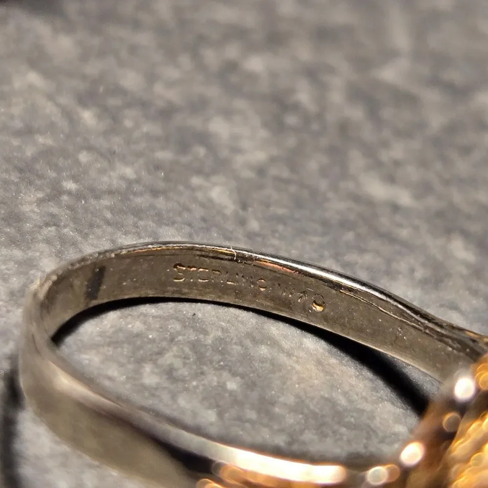 Gold and silver vintage sterling silver ring sz 7.5 adjustable